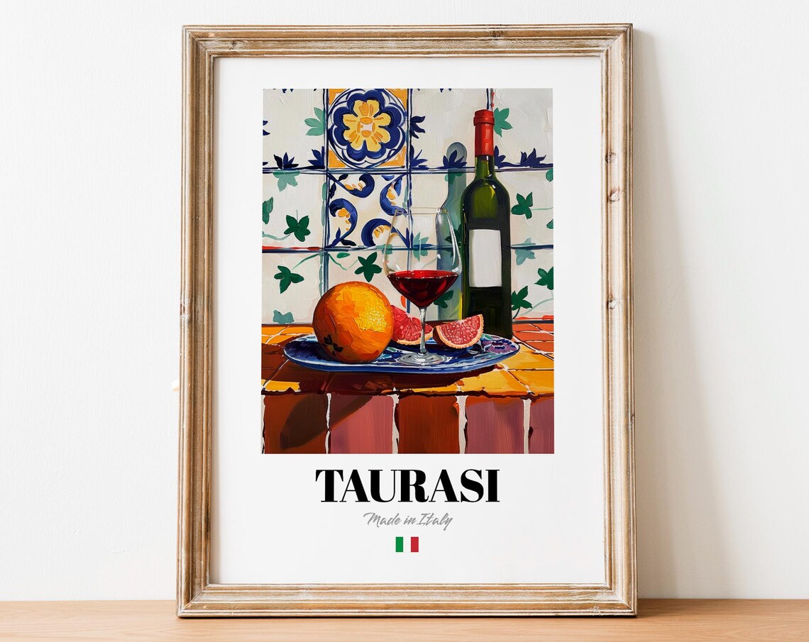 Vintage Taurasi Bottle Print Poster Bold Red Wine Art For Home Bars