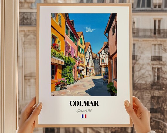 Colmar Grand Est France Colorful Old Town Street Oil Painting Poster