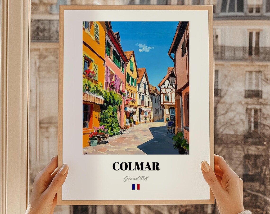 Colmar Grand Est France Colorful Old Town Street Oil Painting Poster