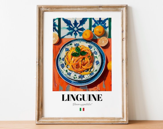 Italian Linguine Poster Flat Pasta Art For Kitchen And Caf Decor