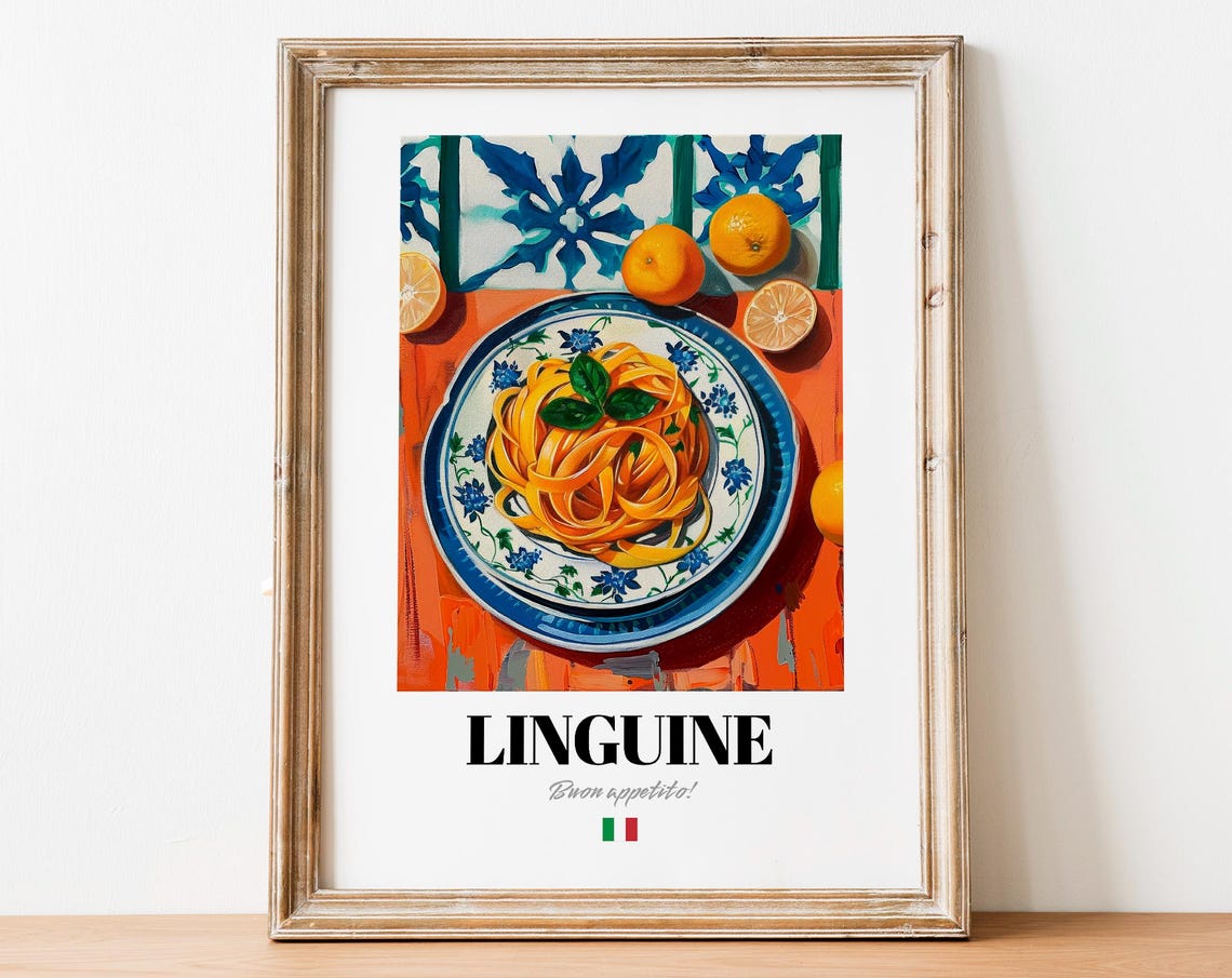 Colorful Linguine Buon Appetito Italian Pasta Kitchen Art Print Gift