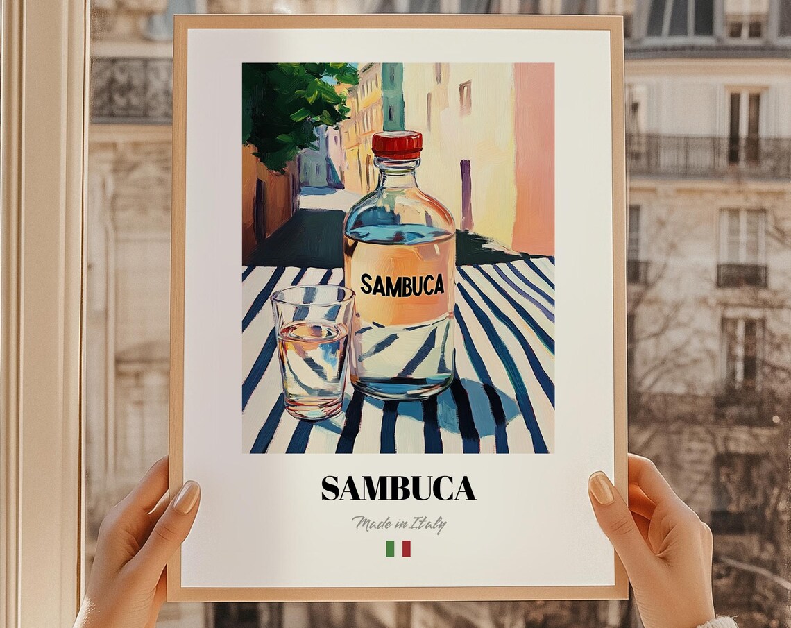 Sambuca Italian Spirit Glass Bottle Made in Italy Bar Wall Poster