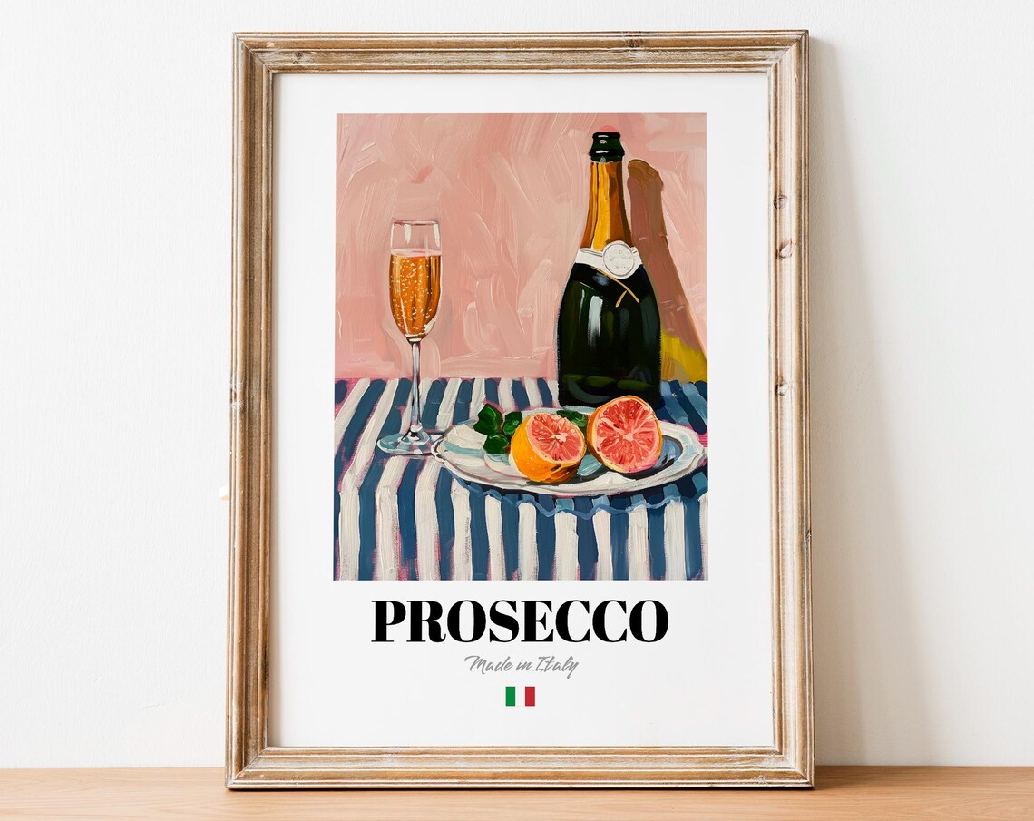 Italian Prosecco Art Print Poster Veneto Sparkling Wine Artwork For Bars And Homes