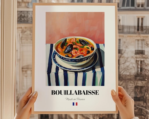 Bouillabaisse French Food Wall Art Cute Menu Print Dining Room Poster