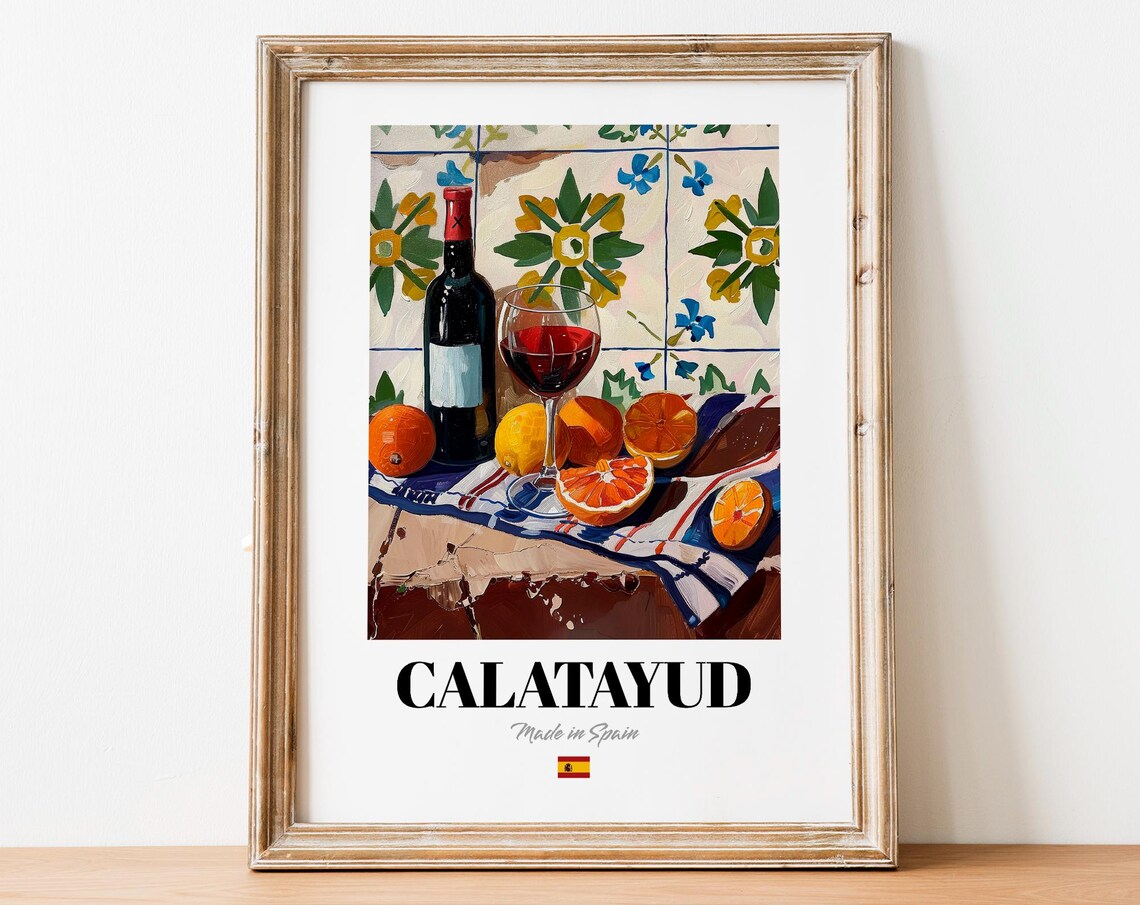 Vintage Calatayud Bottle Print Poster Wine Art For Homes And Bars