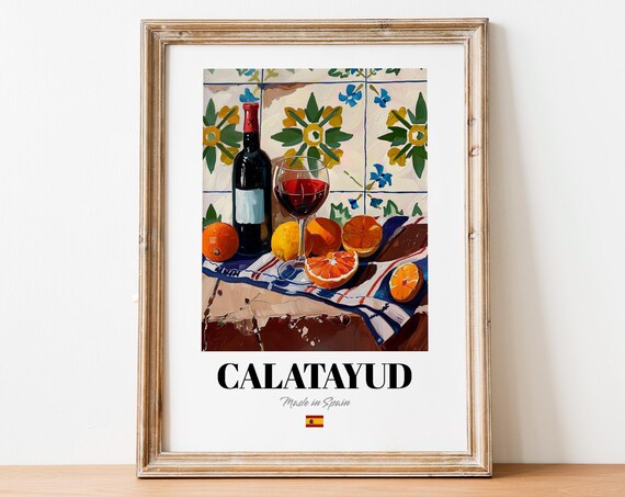 Vintage Calatayud Bottle Print Poster Wine Art For Homes And Bars