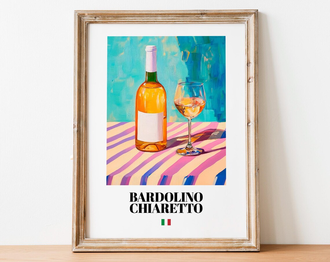 Bardolino Chiaretto Wall Art Print Poster Vibrant Ros Wine Artwork For Kitchens