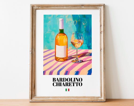 Bardolino Chiaretto Italian Rose Wine Painting Striped Tablecloth Wall Art