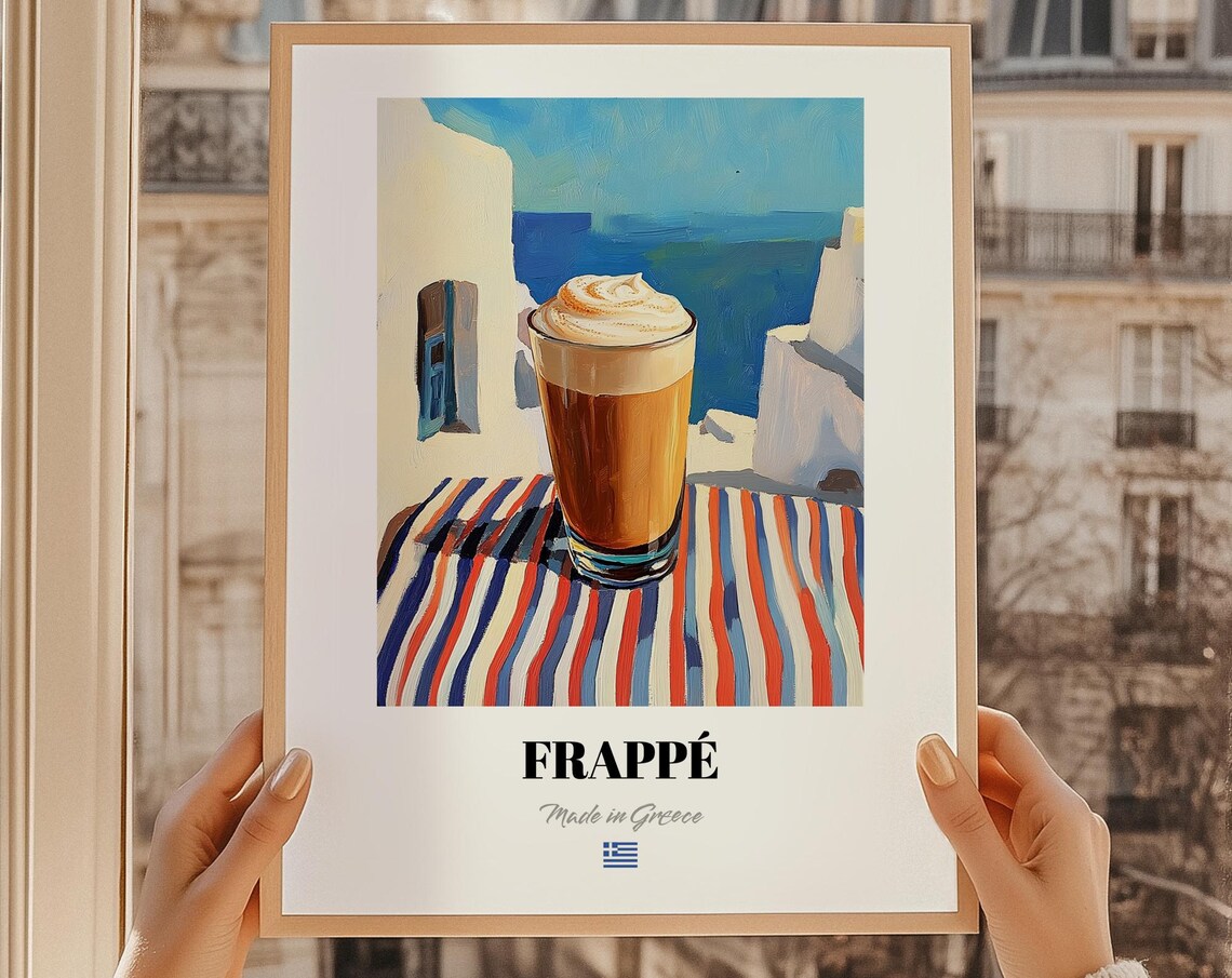 Frapp Greek Milk Coffee Poster Bar Dcor Wall Art Friend Gift Kitchen