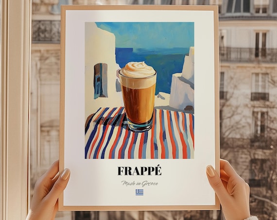 Frappe Greek Iced Coffee Foam Oil Painting Kitchen Wall Poster