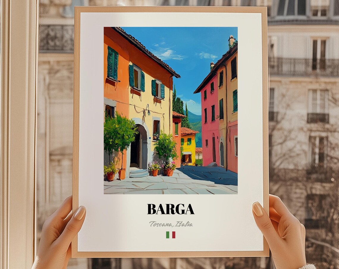 Barga Italy Tuscan Village Colorful Street Oil Painting Poster