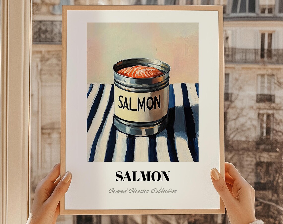 Salmon Canned Food Painting, Pantry Labels