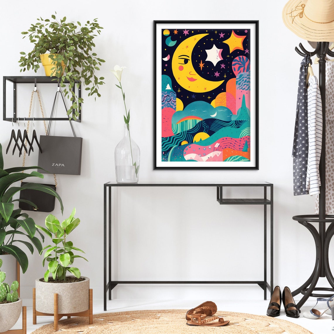 Nursery Holotone Moon And Stars 1 Art Print Poster Painting Museum Quality Giclee Home Wall Dcor - Image 2