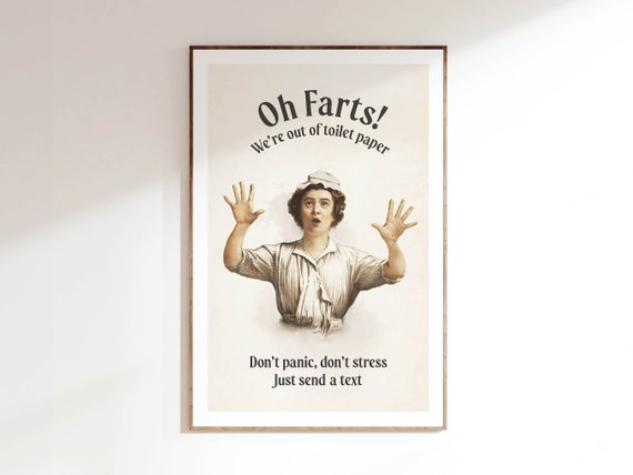 No Toilet Paper Bathroom Art Print Bathroom Wall Decor Guest Bathroom Vintage Style Poster Home Fun Bathroom Sign Toilet Humor