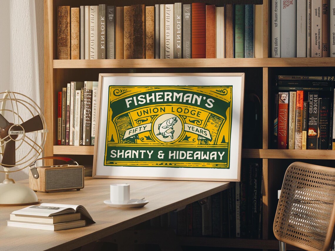 Retro Fishing Art Print, Lodge and Shanty Decor - Image 3