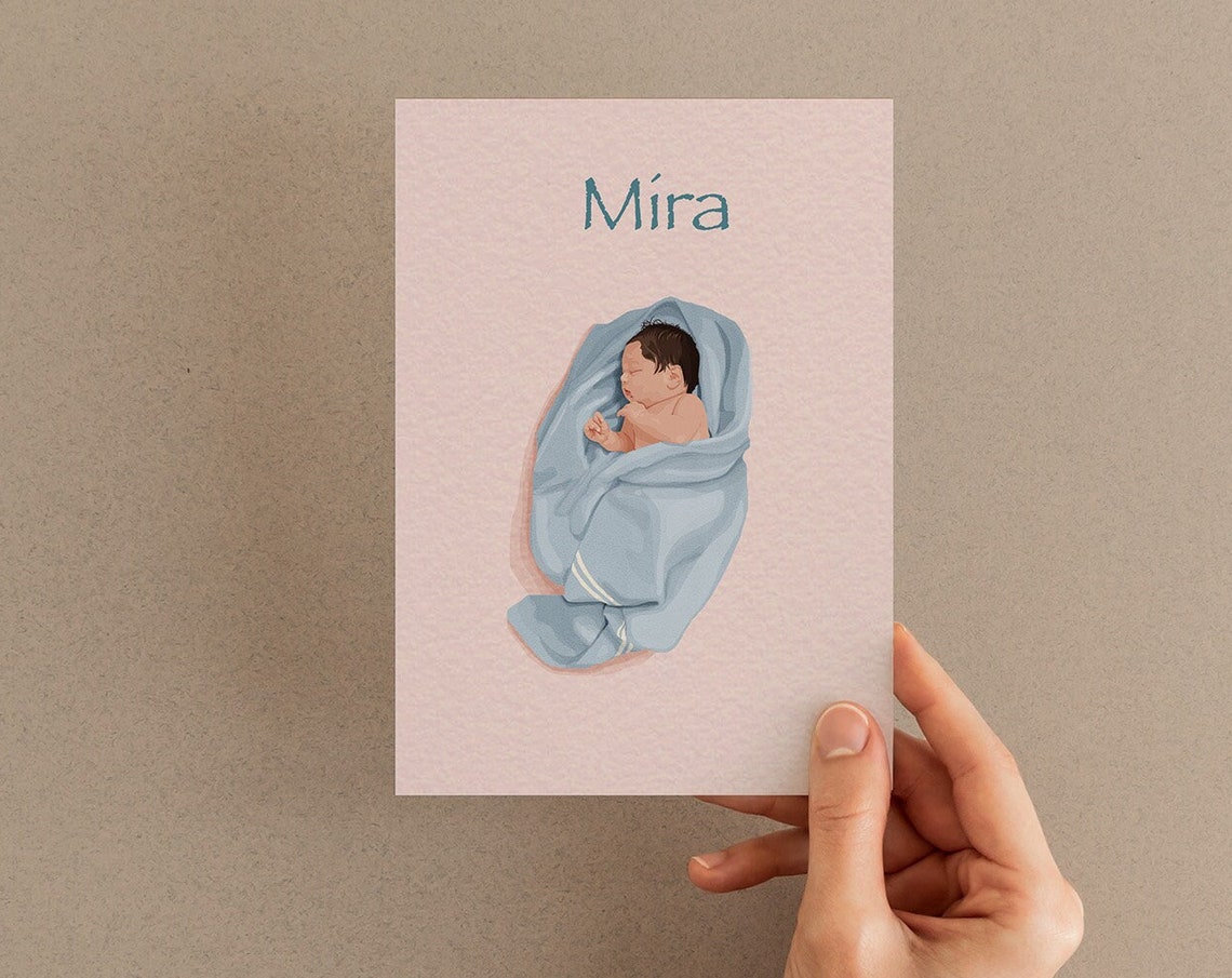 Personalized Newborn Portrait Birth Announcement Card Mira Print - Image 4