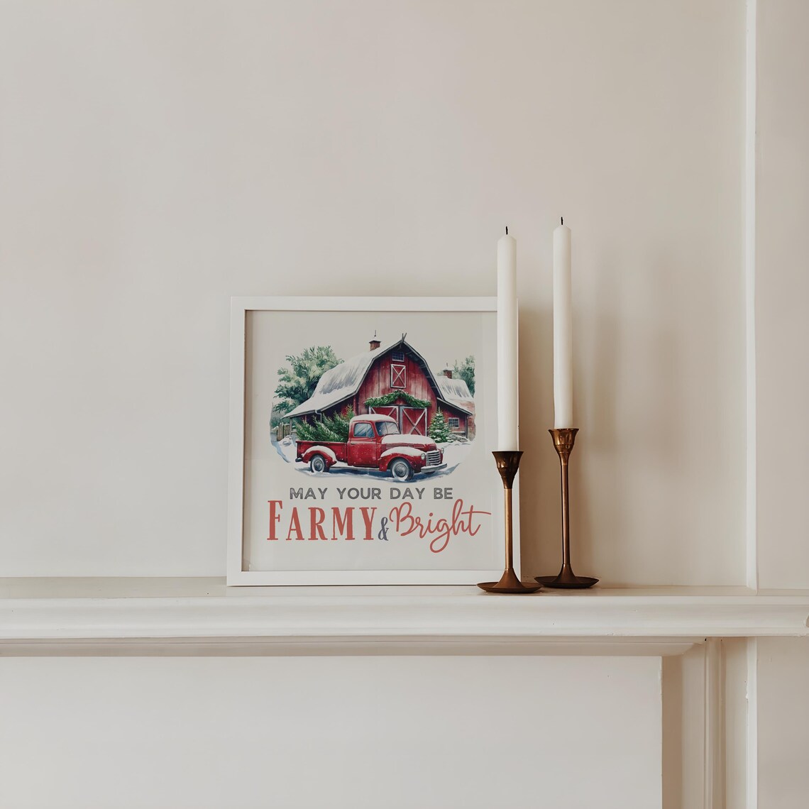 May Your Day Be Farmy and Bright Vintage Red Truck Christmas Poster - Image 4