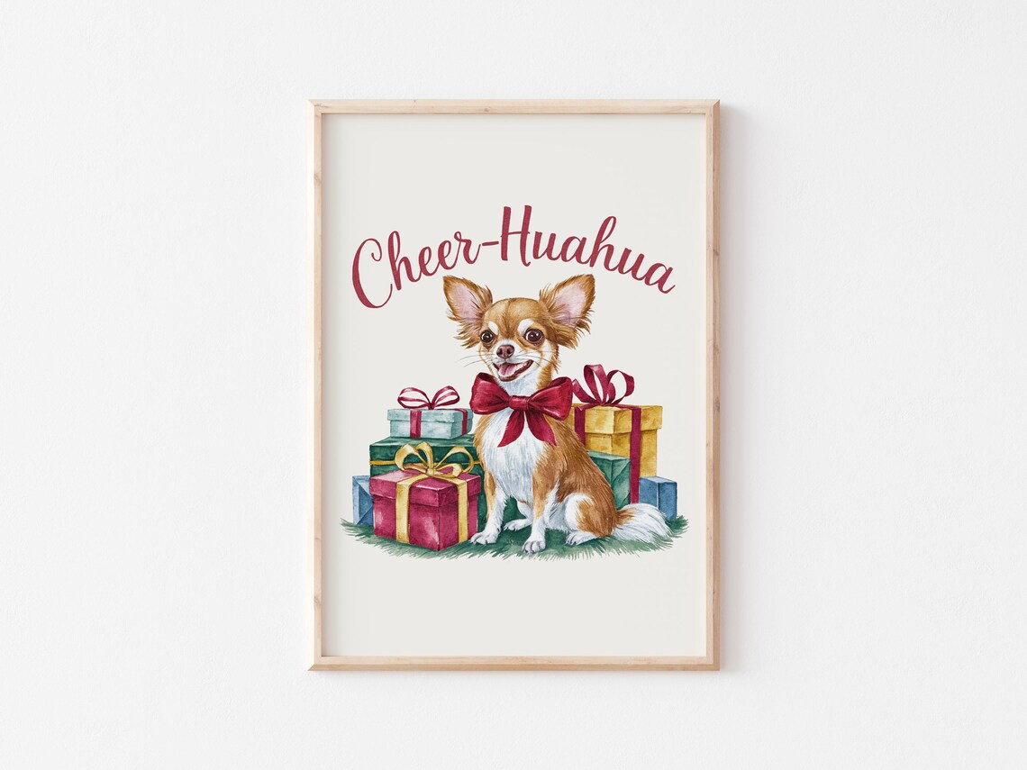 Cheer-Huahua Christmas Poster with Chihuahua Among Holiday Gifts - Image 5