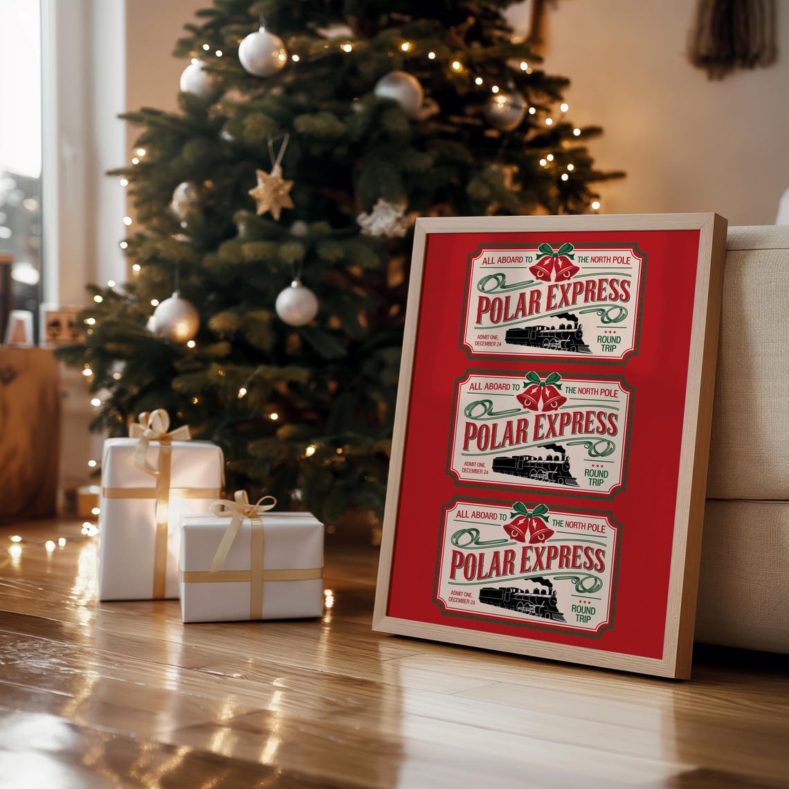 Polar Express North Pole Triple Ticket Red Christmas Holiday Poster - Image 2