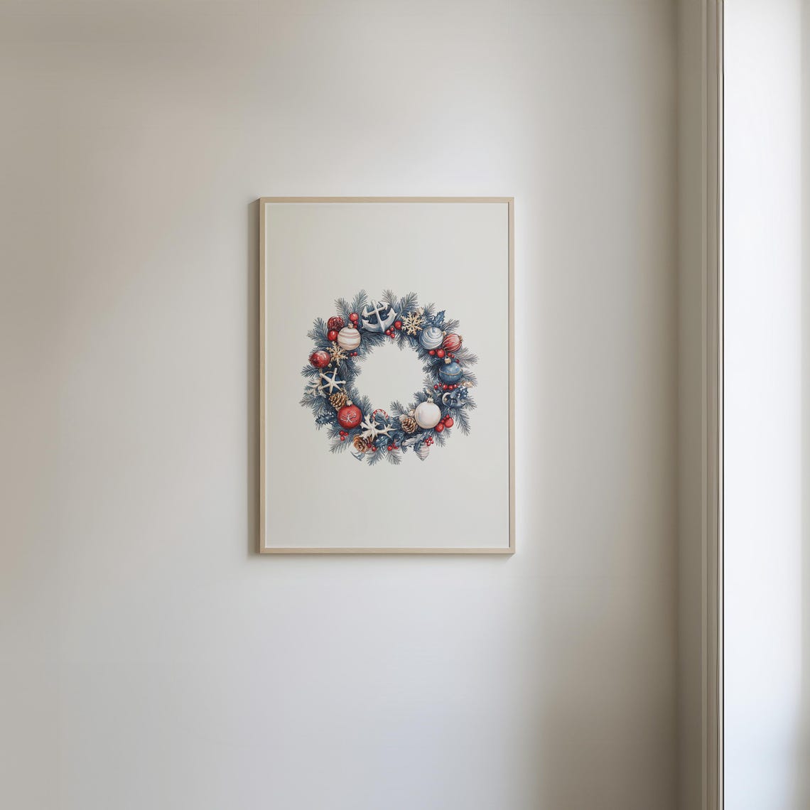 Coastal Christmas Wreath Poster with Anchors, Starfish and Shells - Image 2