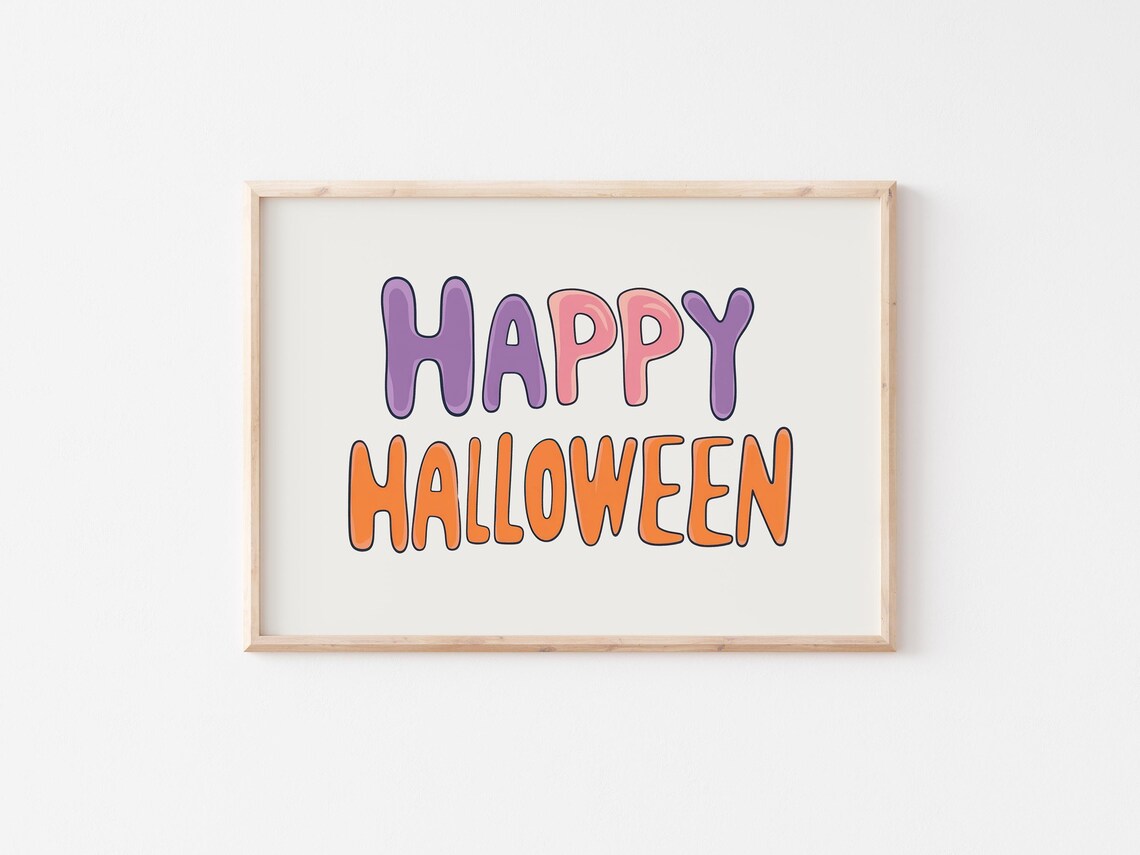 Happy Halloween Colorful Groovy Bubble Letter Retro Party Poster - Image 4