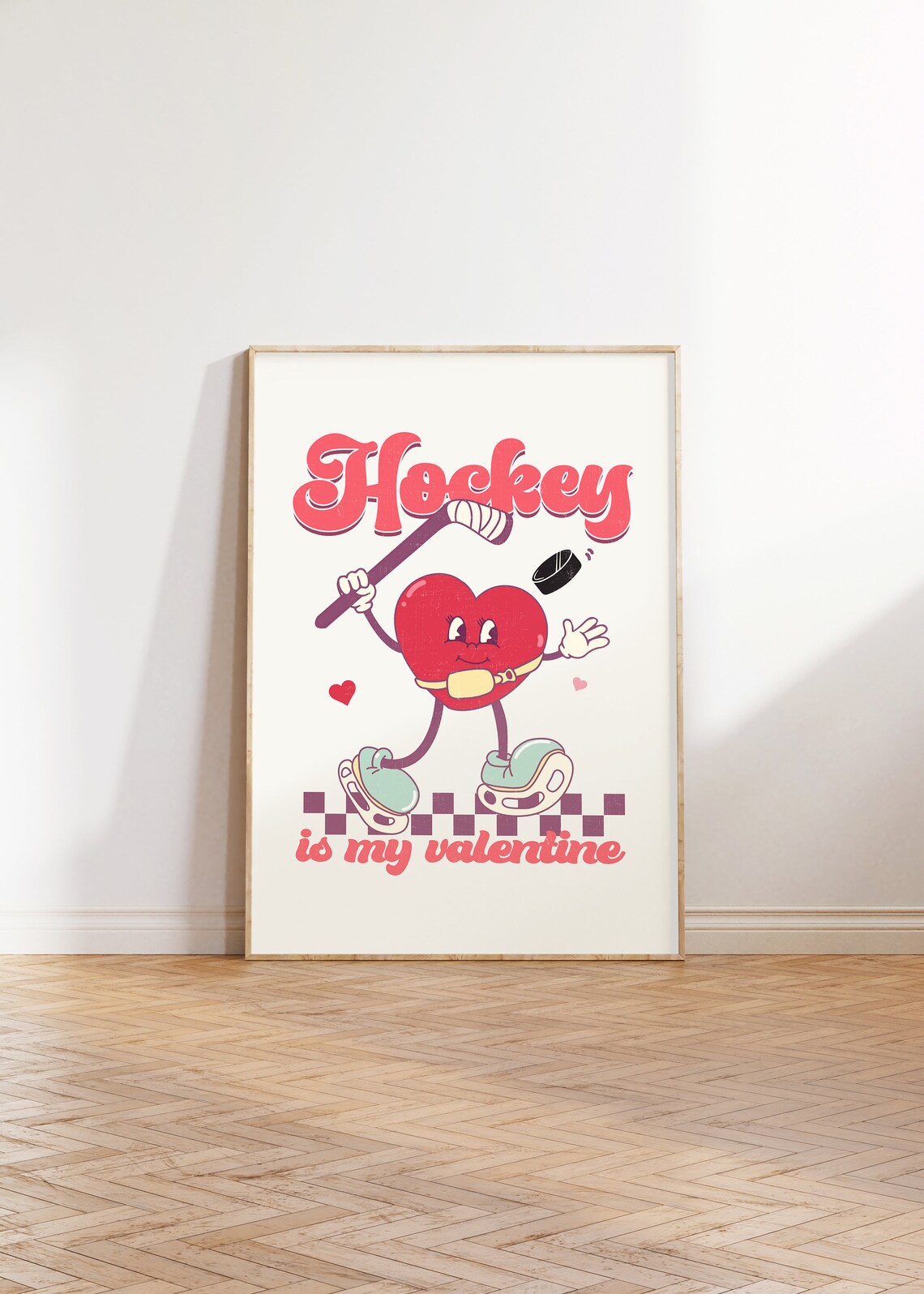 Hockey Is My Valentine Retro Heart Ice Hockey Sports Quote Poster - Image 4
