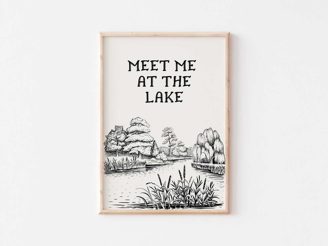 Meet Me At The Lake Print Vintage Lake Poster Aesthetic Lake House Decor Neutral Nature Coastal Wall Art Retro Lake Art Poster - Image 3