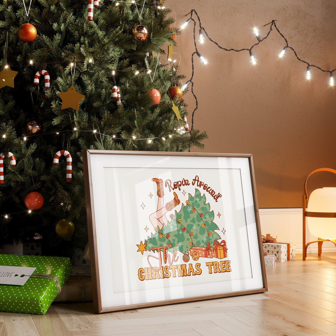 Ropin Around the Christmas Tree Cowgirl Western Holiday Poster - Image 4