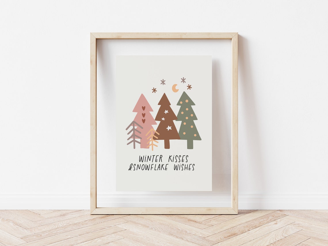 Winter Kisses And Snowflake Wishes Pastel Trees Christmas Poster - Image 5