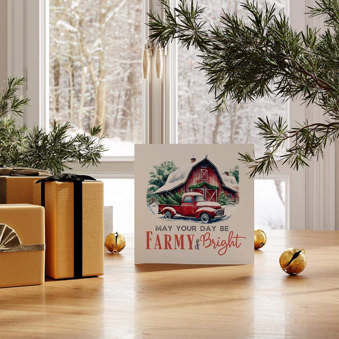 May Your Day Be Farmy and Bright Vintage Red Truck Christmas Poster - Image 3