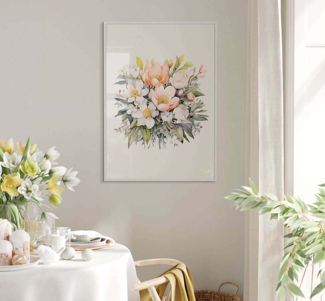 Blush Pink And White Magnolia Bouquet Watercolor Flower Poster - Image 5