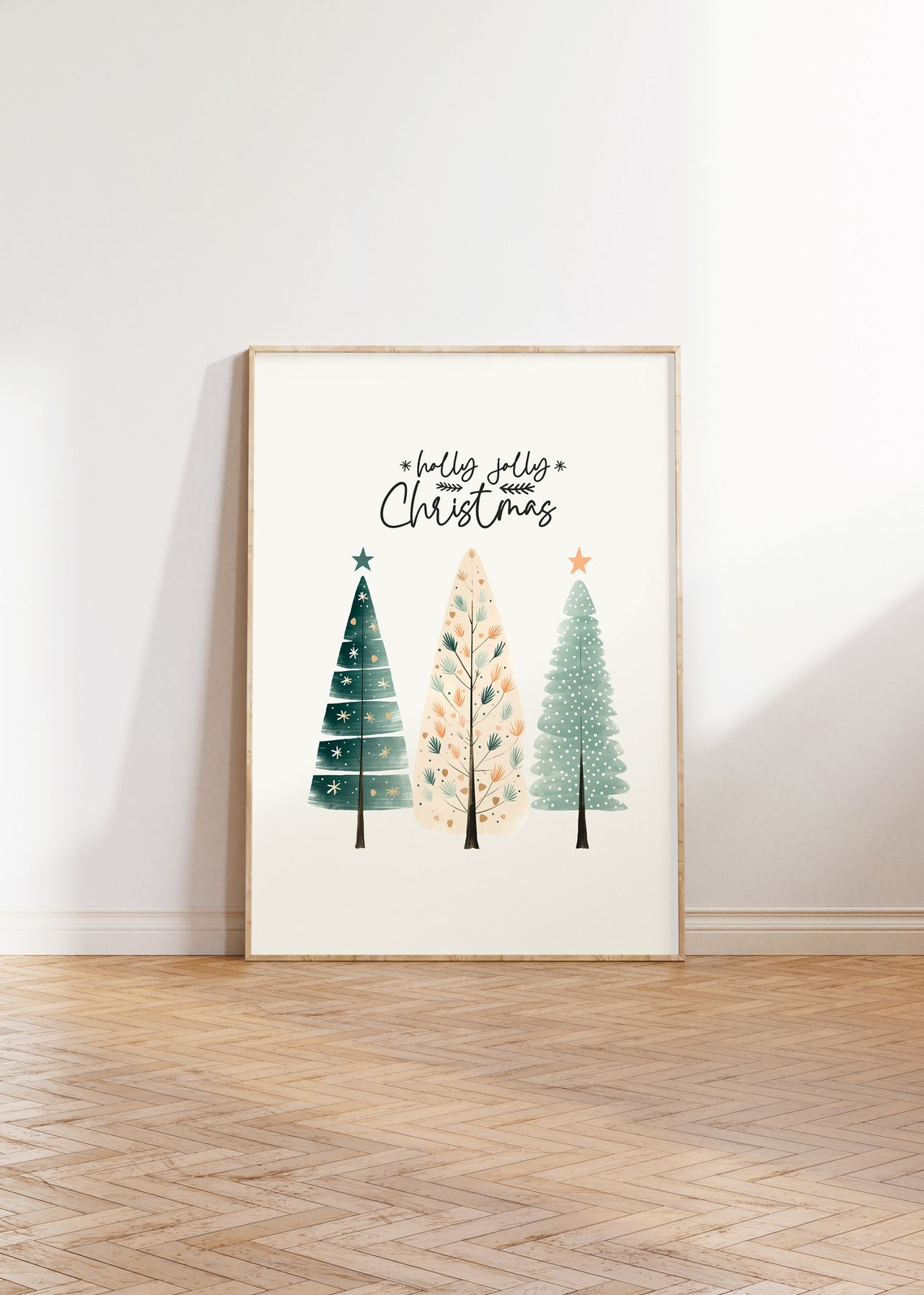 Holly Jolly Christmas Three Scandinavian Style Trees Holiday Poster - Image 2