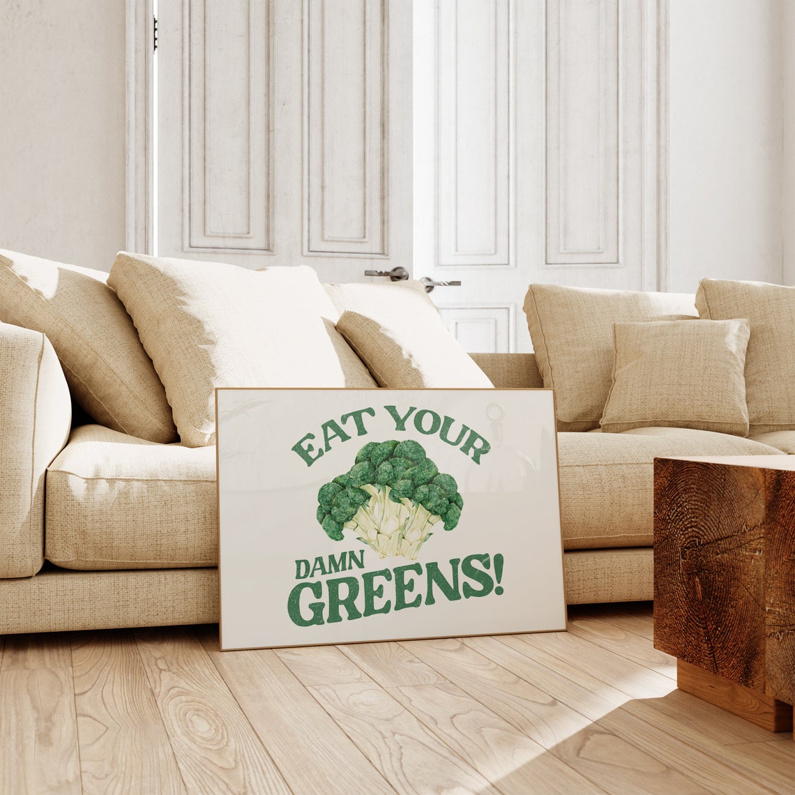 Eat Your Damn Greens Broccoli Retro Funny Kitchen Quote Wall Art - Image 4