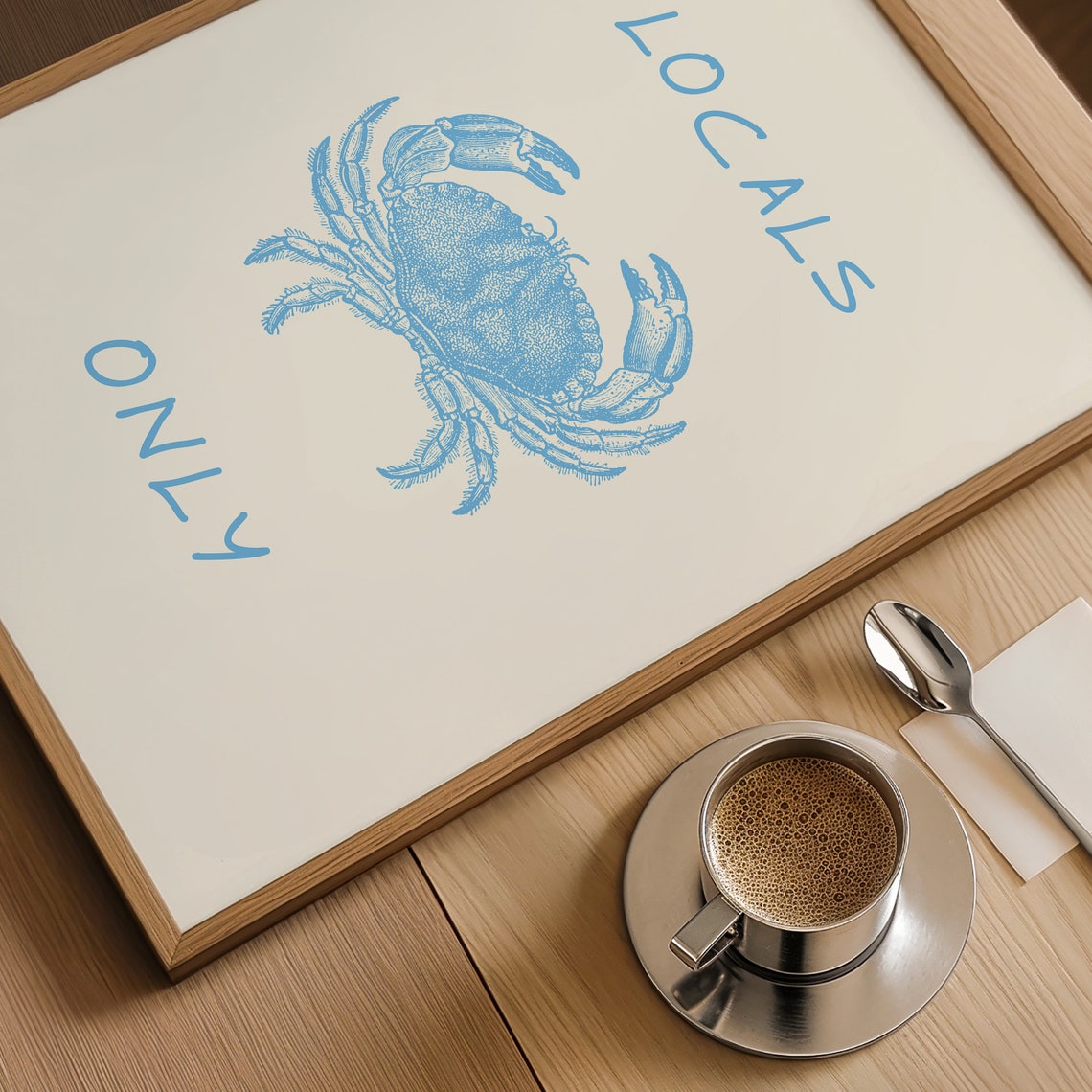 Blue Crab Locals Only Coastal Poster with Vintage Illustration - Image 3