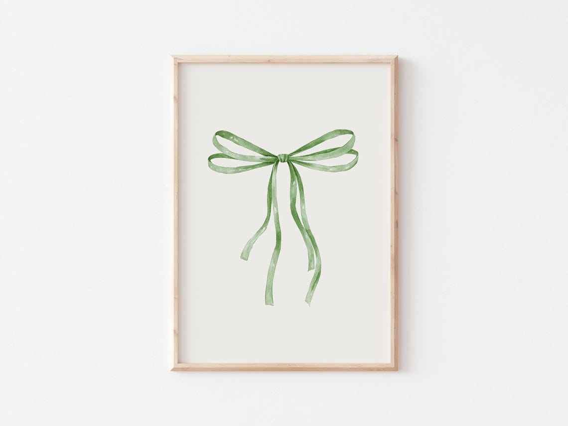 Sage Green Ribbon Watercolor Bow Balletcore Room Decor Poster - Image 4