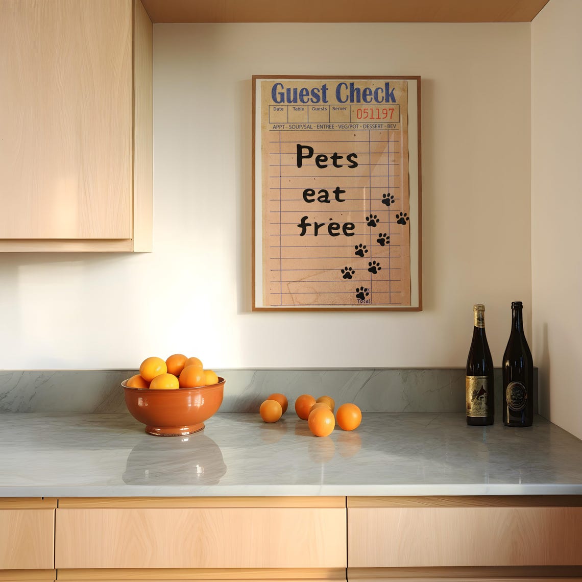 Pets Eat Free Vintage Diner Guest Check Paw Prints Kitchen Poster - Image 3