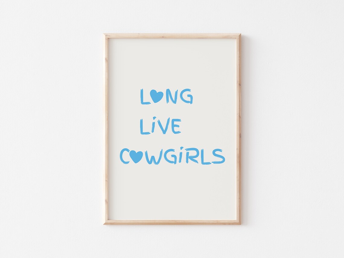 Long Live Cowgirls Cute Blue Heart Western Typography Poster - Image 2
