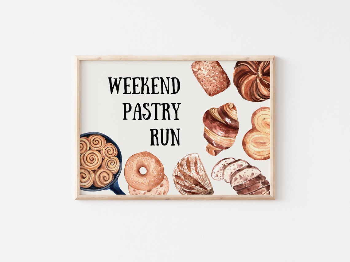 Weekend Pastry Run Watercolor Croissant Bakery Kitchen Poster - Image 3
