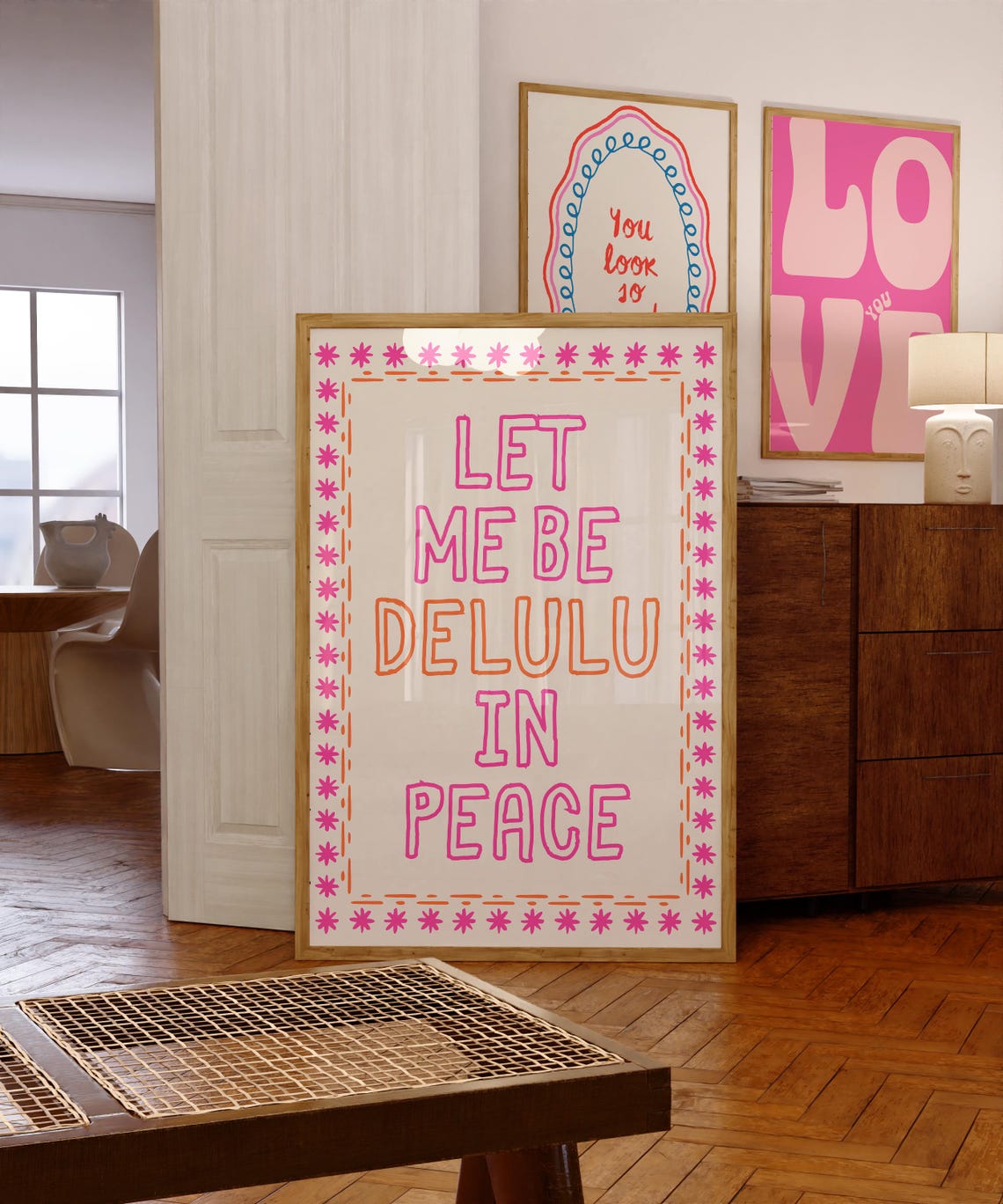 Let Me Be Delulu in Peace Pink Trendy Typography Quote Poster - Image 4
