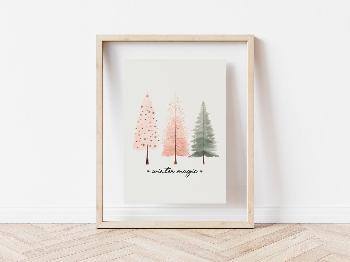Winter Magic Boho Watercolor Tree Trio Neutral Holiday Poster - Image 5