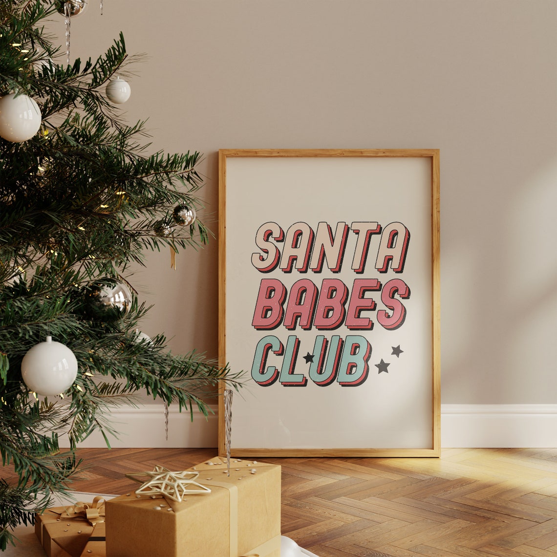 Santa Babes Club Retro Christmas Typography Holiday Party Poster - Image 4