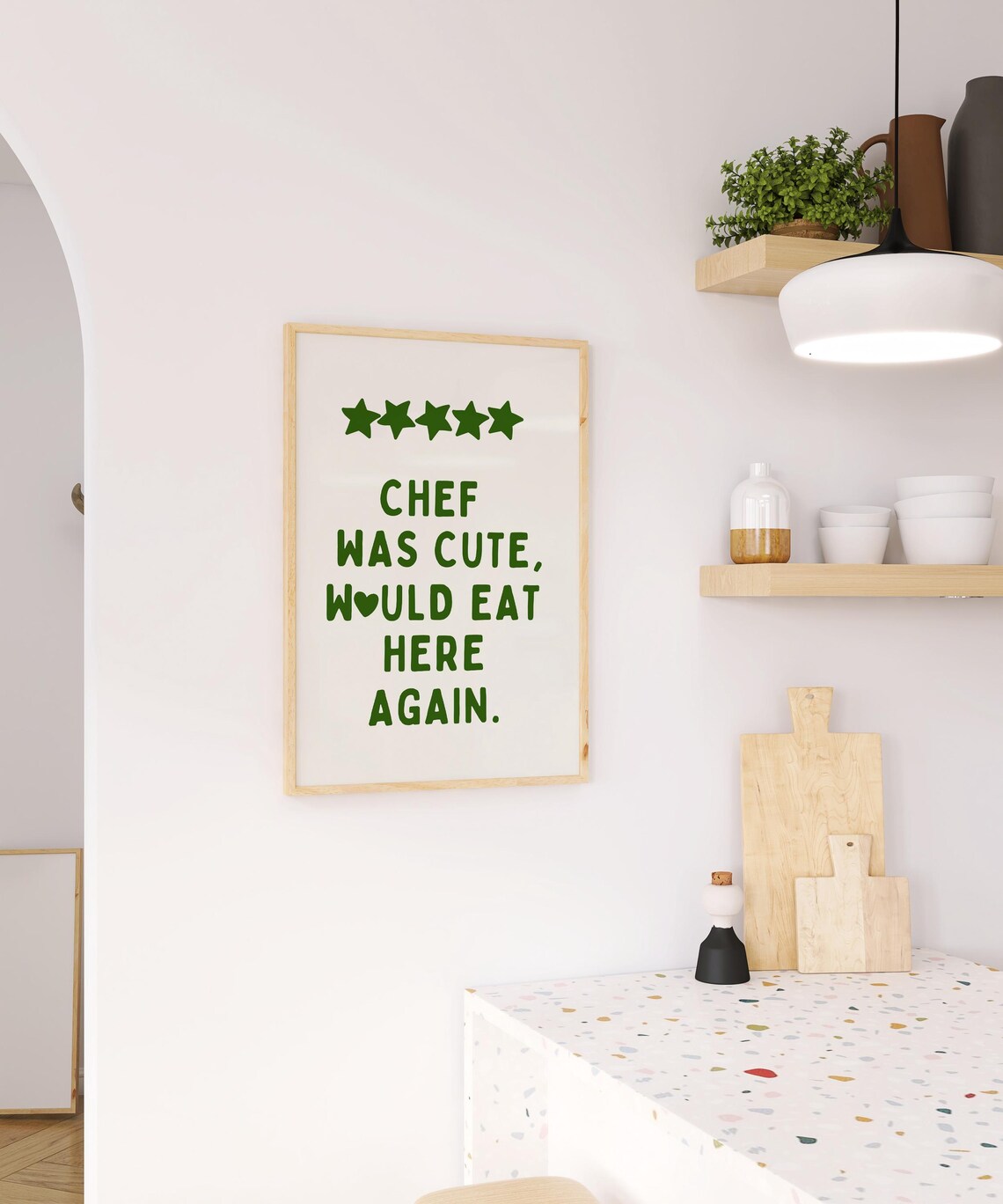 Aesthetic Kitchen Decor Chef Quote Green Kitchen Art Cozy Kitchen Prints Chef Was Cute Would Eat Here Again - Image 2