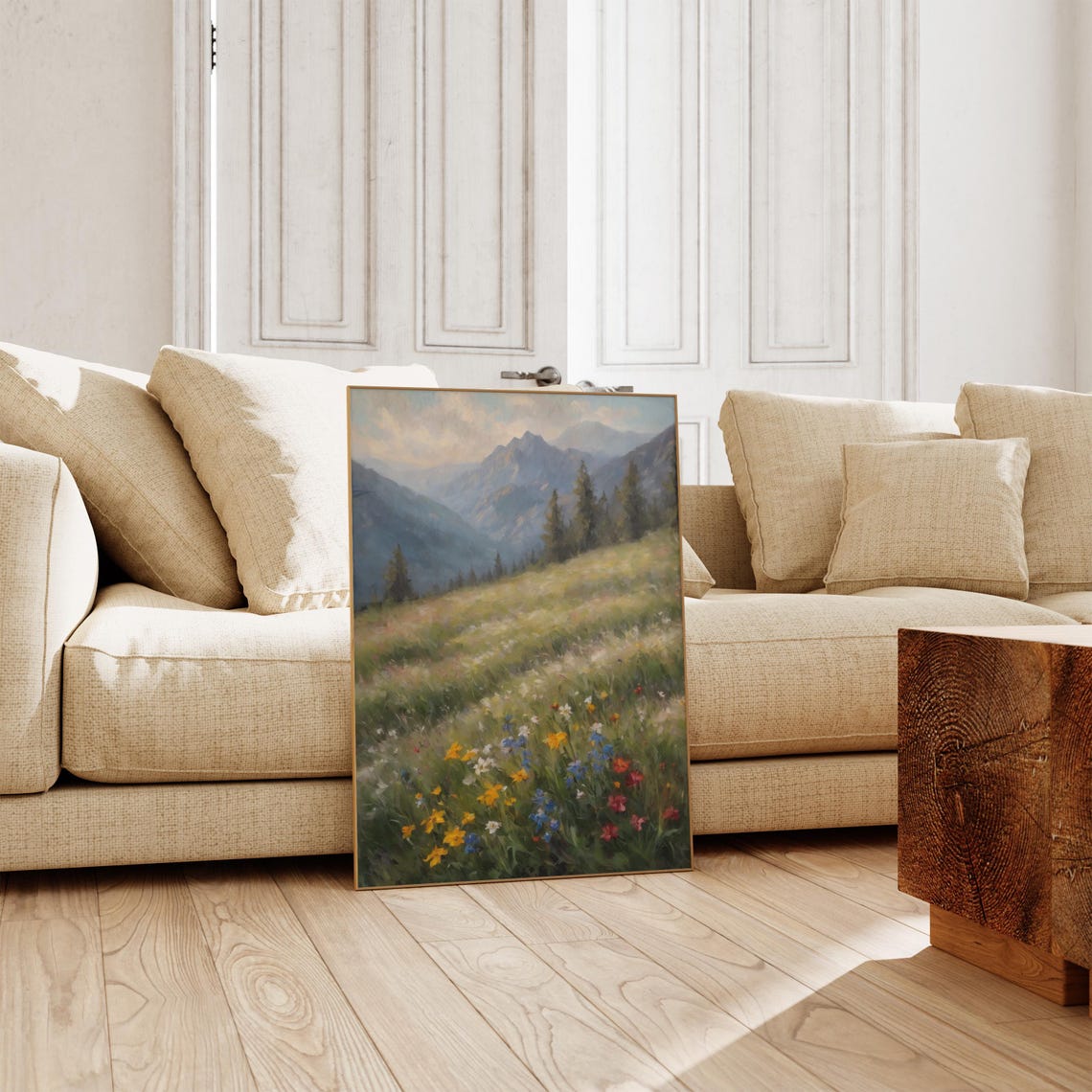 Moody Misty Mountain Meadow Colorful Wildflowers Alpine Poster - Image 3