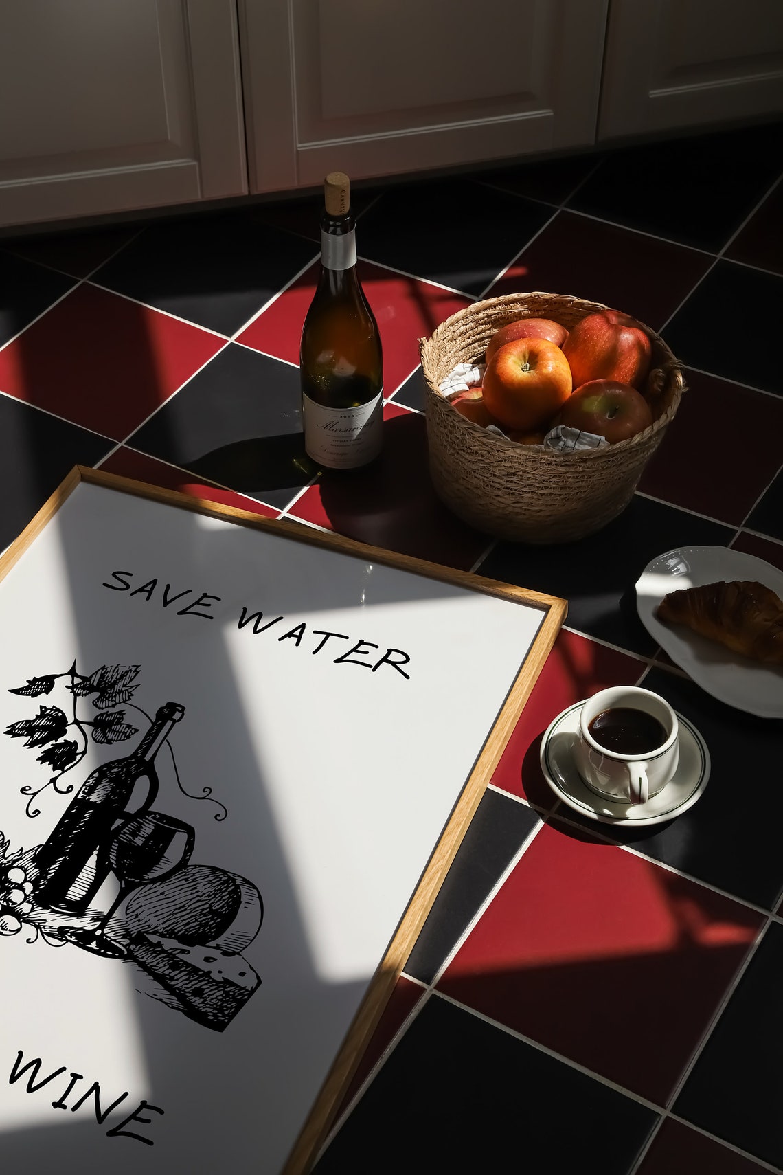 Save Water Drink Wine Hand Sketch Wine Bottle Bar Cart Kitchen Poster - Image 4