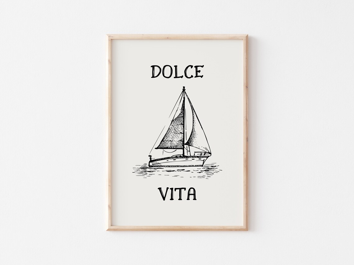 Dolce Vita Sailboat Sketch Black Line Art Coastal Lake House Poster - Image 3