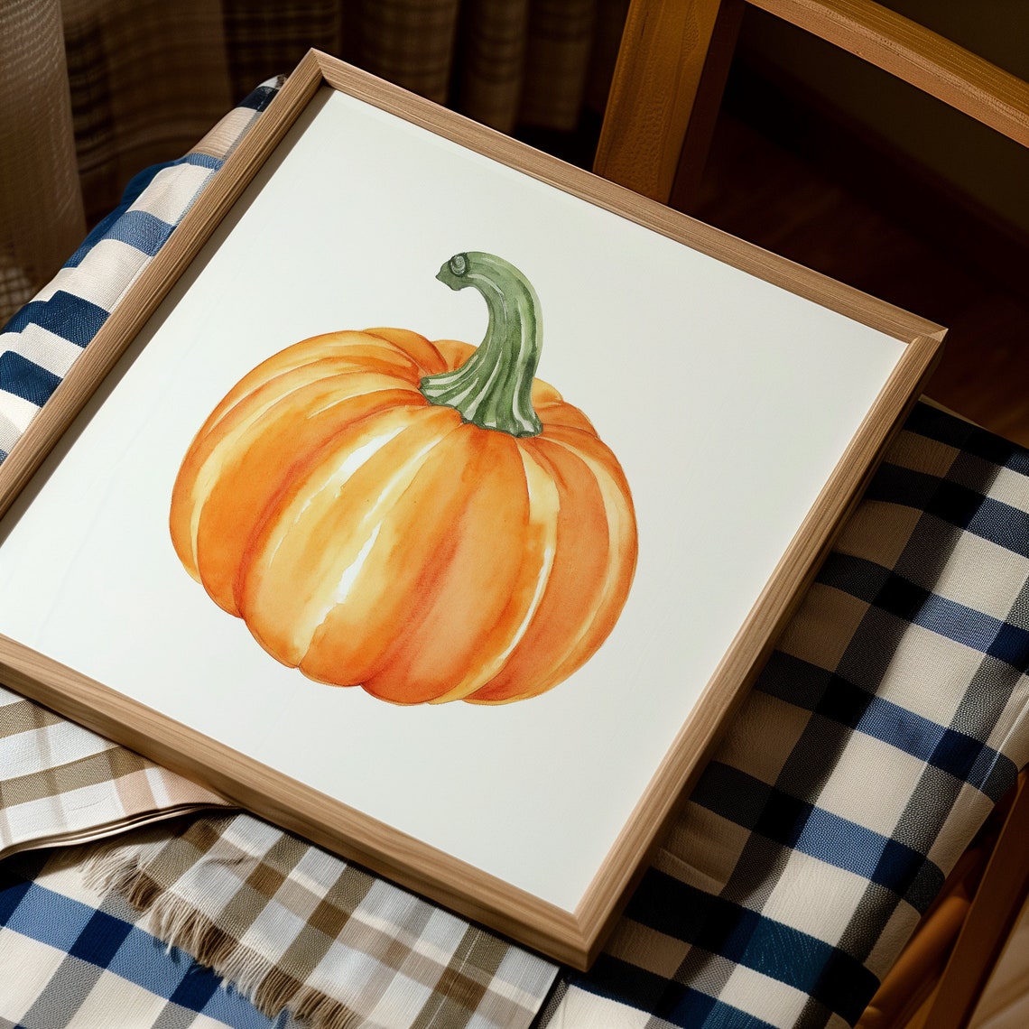 Round Watercolor Pumpkin With Curled Green Stem Fall Art Poster - Image 5