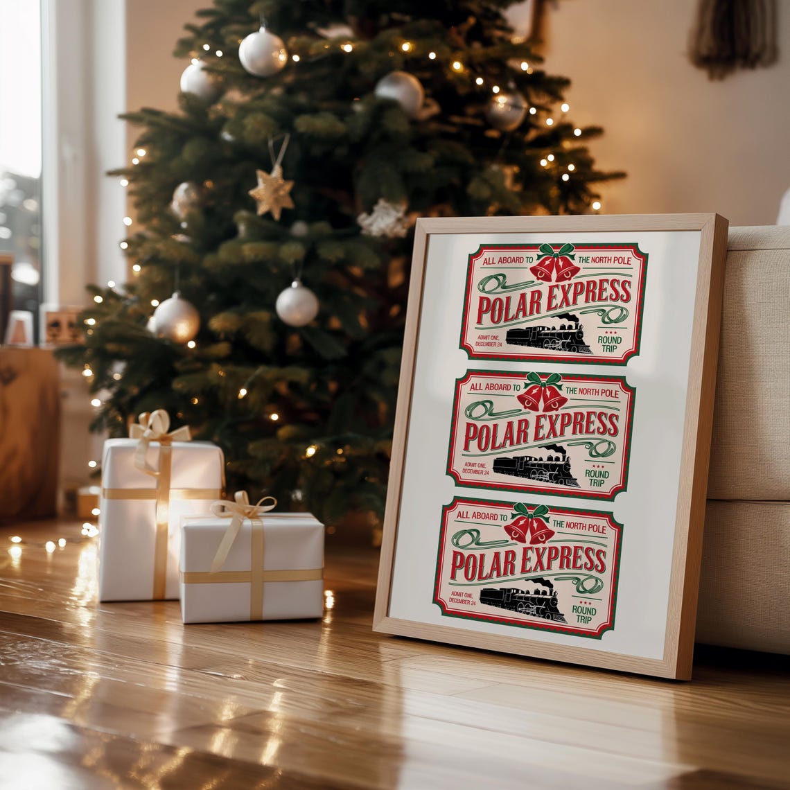 Polar Express Triple North Pole Ticket Vintage Christmas Art Poster - Image 3