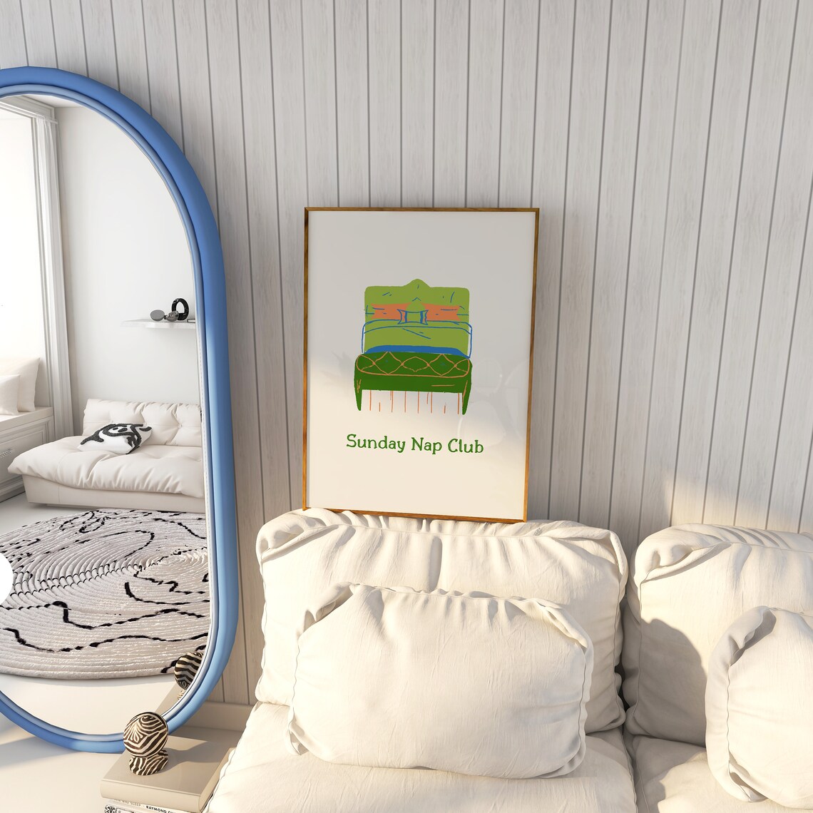 Sunday Nap Club Green Hand Drawn Cozy Bed Funny Quote Poster - Image 2