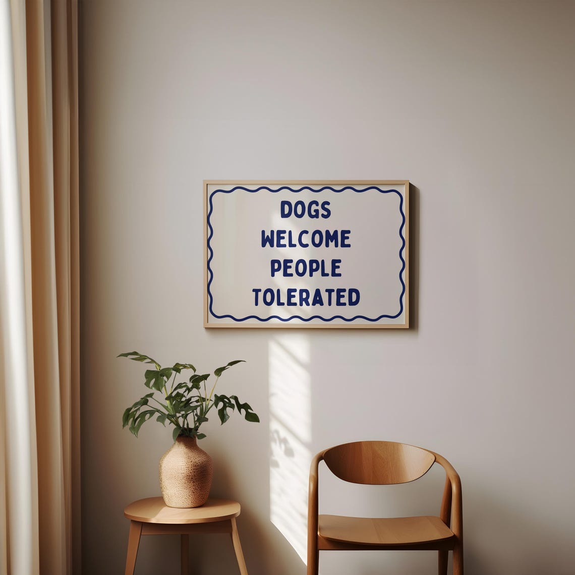 Dogs Welcome People Tolerated Navy Wavy Border Horizontal Poster - Image 2
