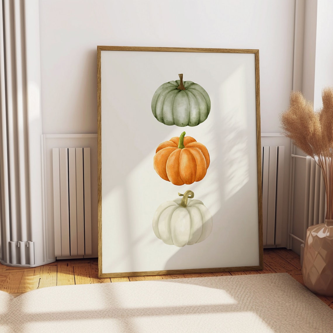 Stacked Watercolor Pumpkins Green Orange White Fall Harvest Poster - Image 2
